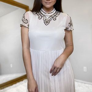 Boohoo Beaded High-Neck Midi Dress - Nude